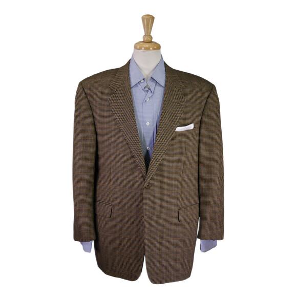Hickey Freeman Blue Orange Check Wool Sportcoat Blazer 44S